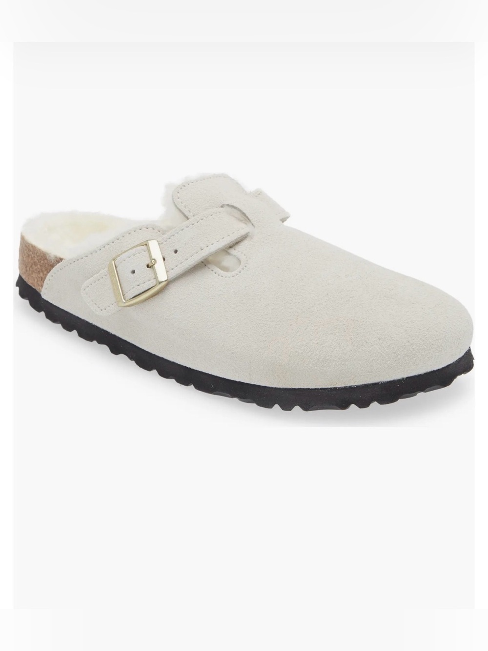 Birkenstock Shearling-Lined Suede Clog in White Size 38